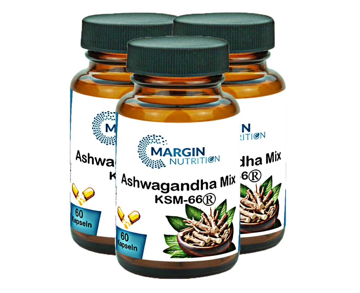 Ashwagandha Mix KSM-66® – Mit Ashwagandha KSM-66®, Magnesium, Zink und Vitamin B6 | 30, 60, 2×60, 3×60 vegane Kapseln