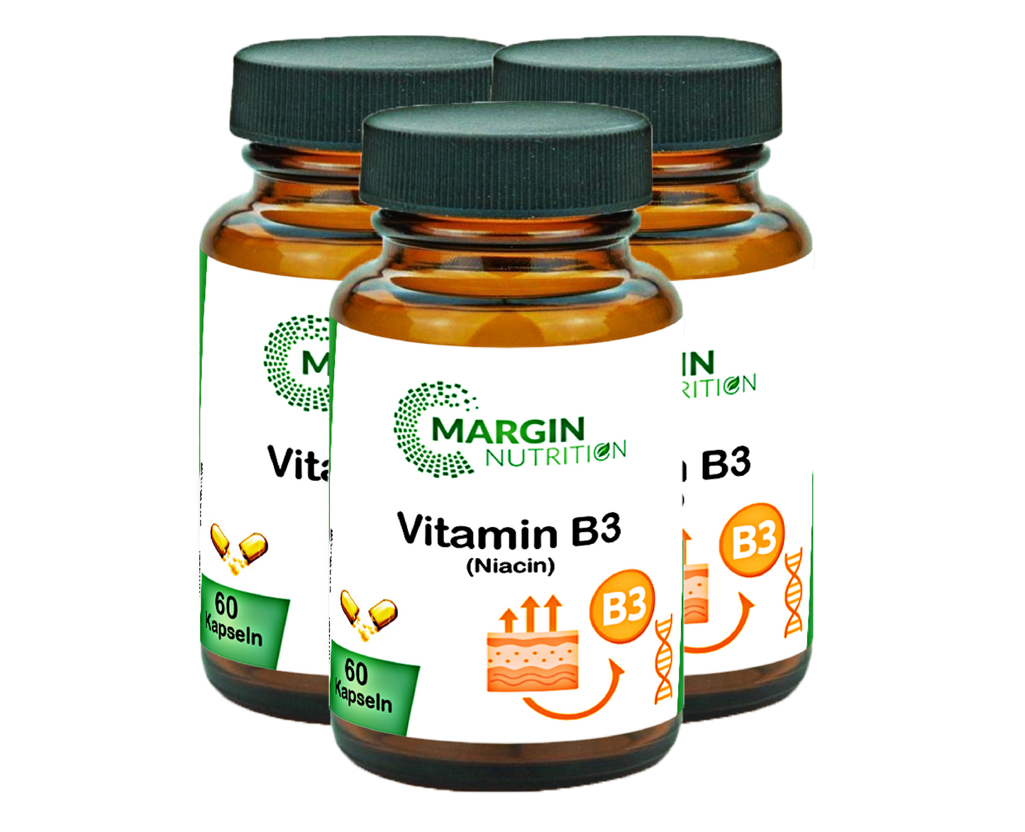 Vitamin B3 (Niacin) – Hochdosiert 500 mg NE pro Tagesdosis | 30, 60, 2×60, 3×60 vegane Kapseln