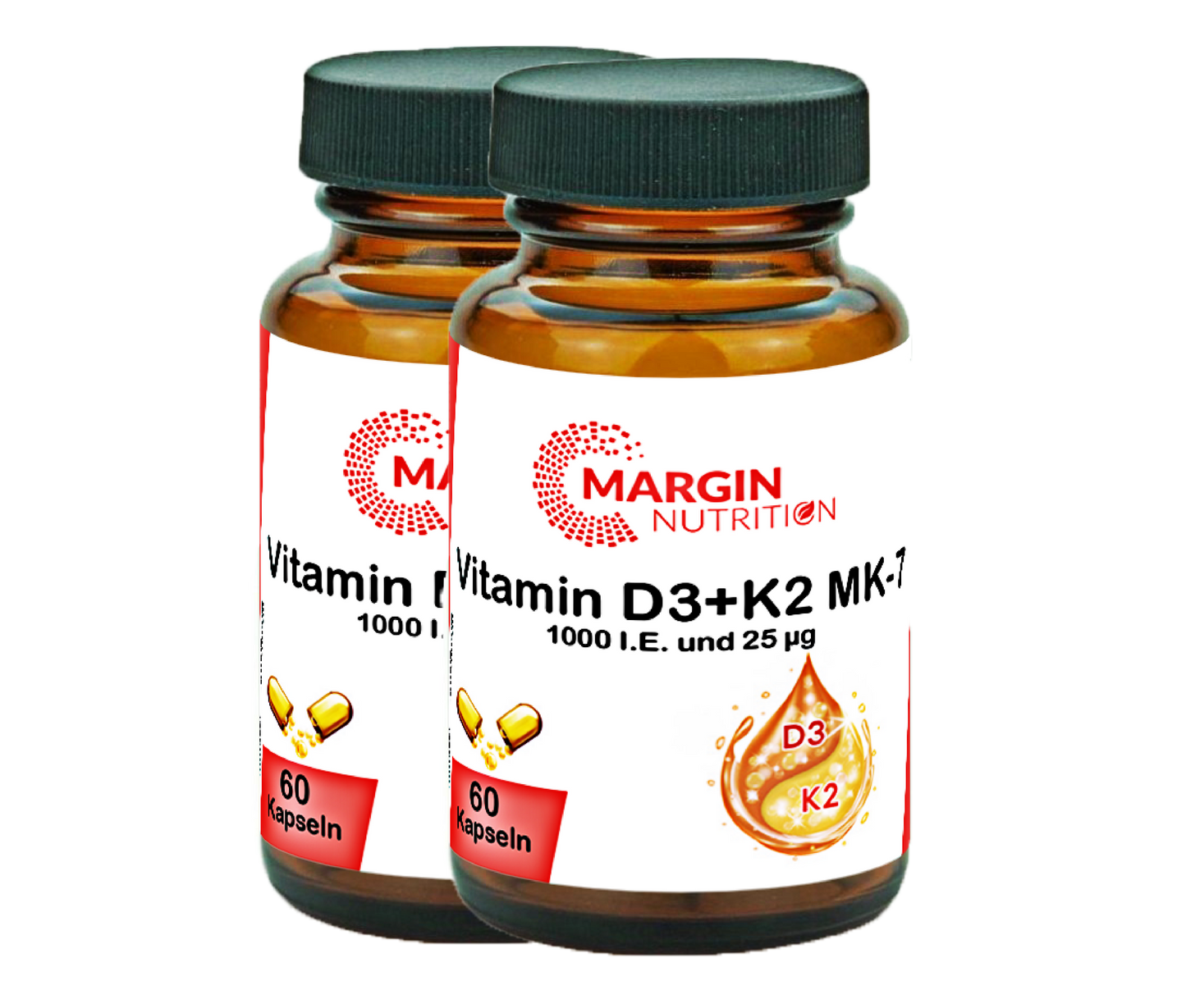 Vitamin D3+K2 MK-7 / 1.000 I.E. Vitamin D3 und 25 µg Vitamin K2 MK-7 pro Tagesdosis (30, 60, 2x60, 3x60 Vegane Kapseln)
