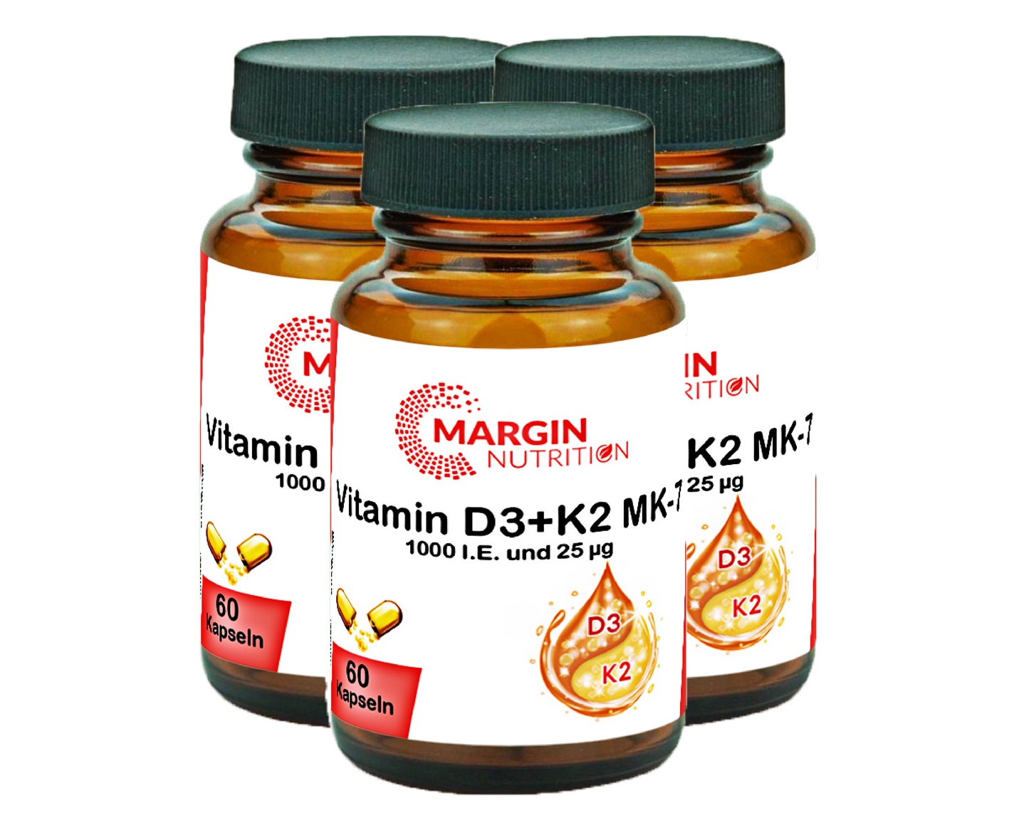 Vitamin D3+K2 MK-7 – 1.000 I.E. Vitamin D3 und 25 µg Vitamin K2 MK-7 pro Tagesdosis | 30, 60, 2×60, 3×60 vegane Kapseln