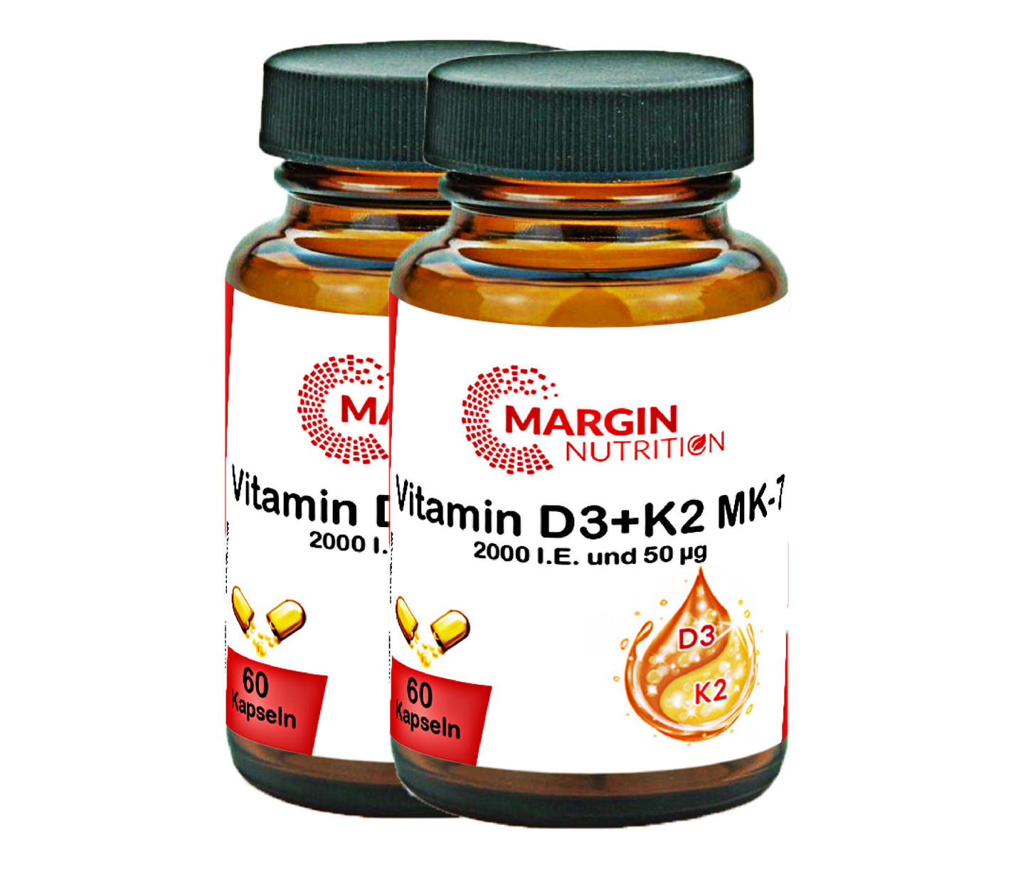 Vitamin D3+K2 MK-7 / 2.000 I.E. Vitamin D3 und 50 µg Vitamin K2 MK-7 pro Tagesdosis (30, 60, 2x60, 3x60 Vegane Kapseln)