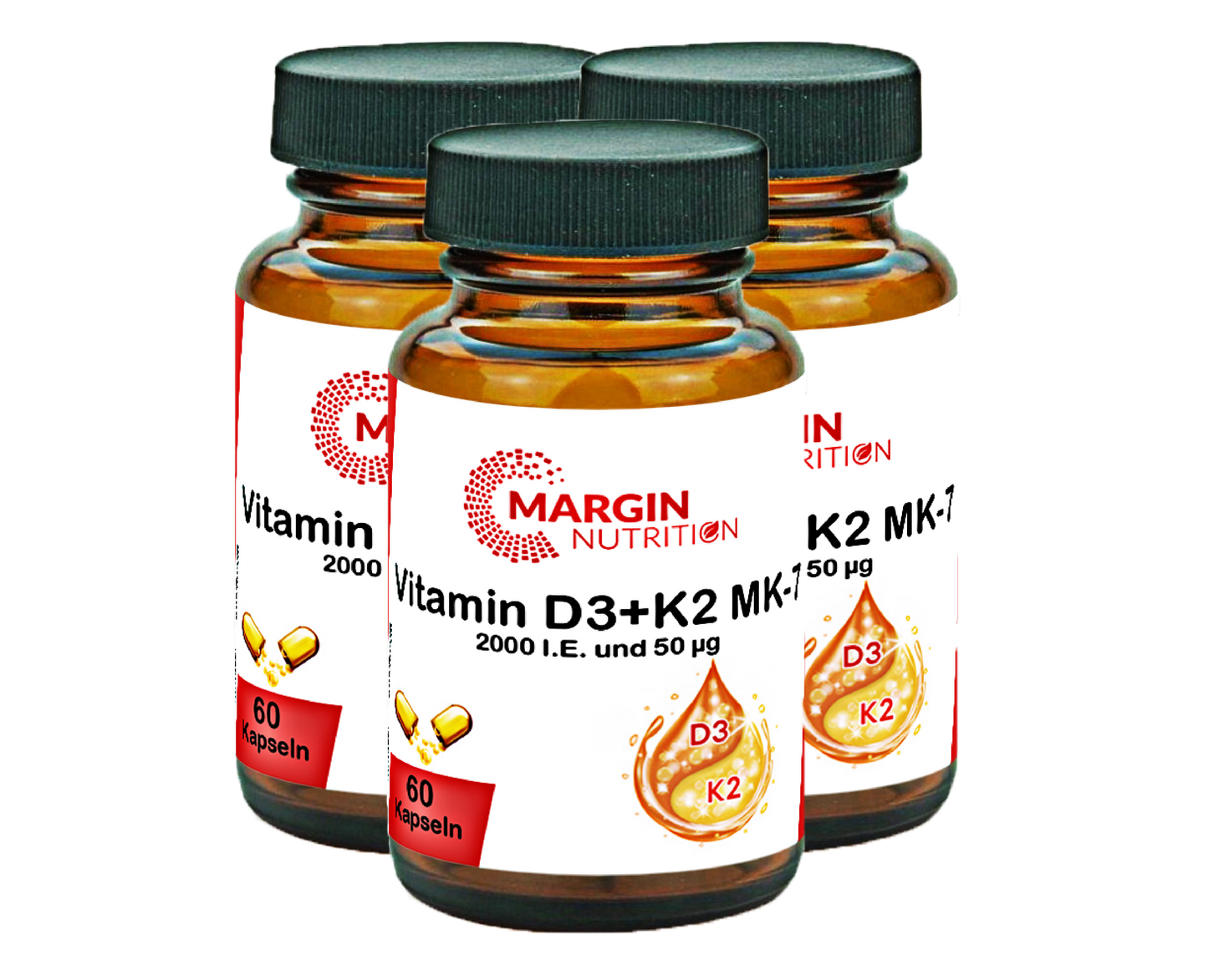 Vitamin D3+K2 MK-7 – 2.000 I.E. Vitamin D3 und 50 µg Vitamin K2 MK-7 pro Tagesdosis | 30, 60, 2×60, 3×60 vegane Kapseln