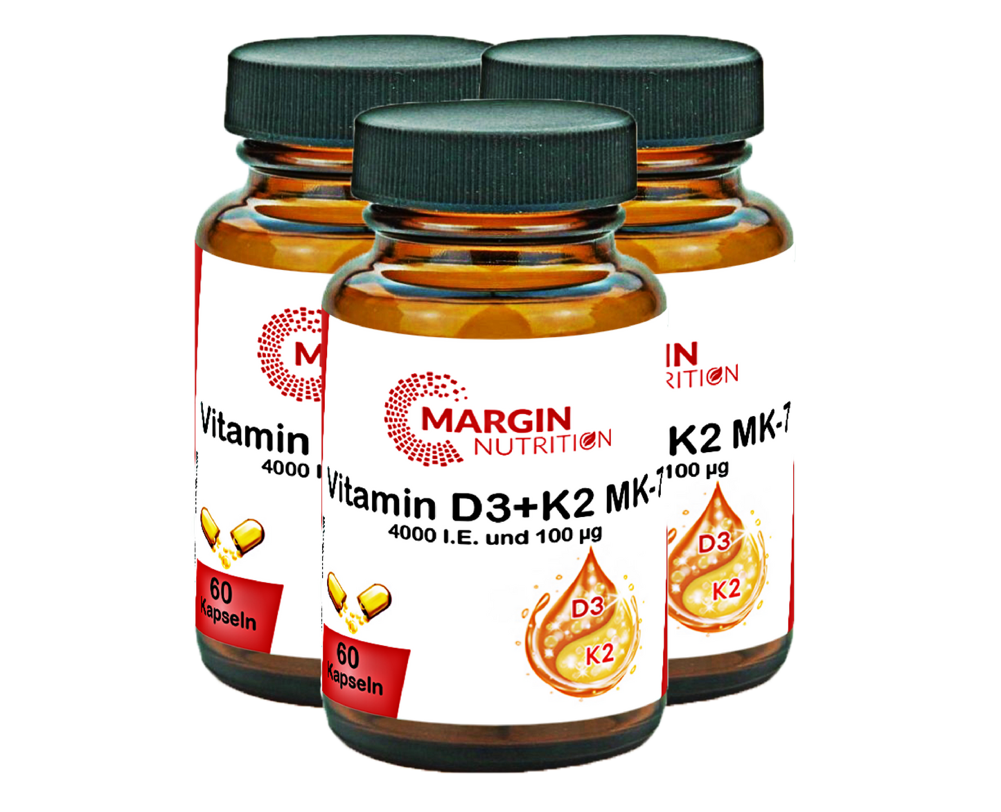 Vitamin D3+K2 MK-7 / Hochdosiert 4.000 I.E. Vitamin D3 und 100 µg Vitamin K2 MK-7 pro Tagesdosis (30, 60, 2x60, 3x60 Vegane Kapseln)