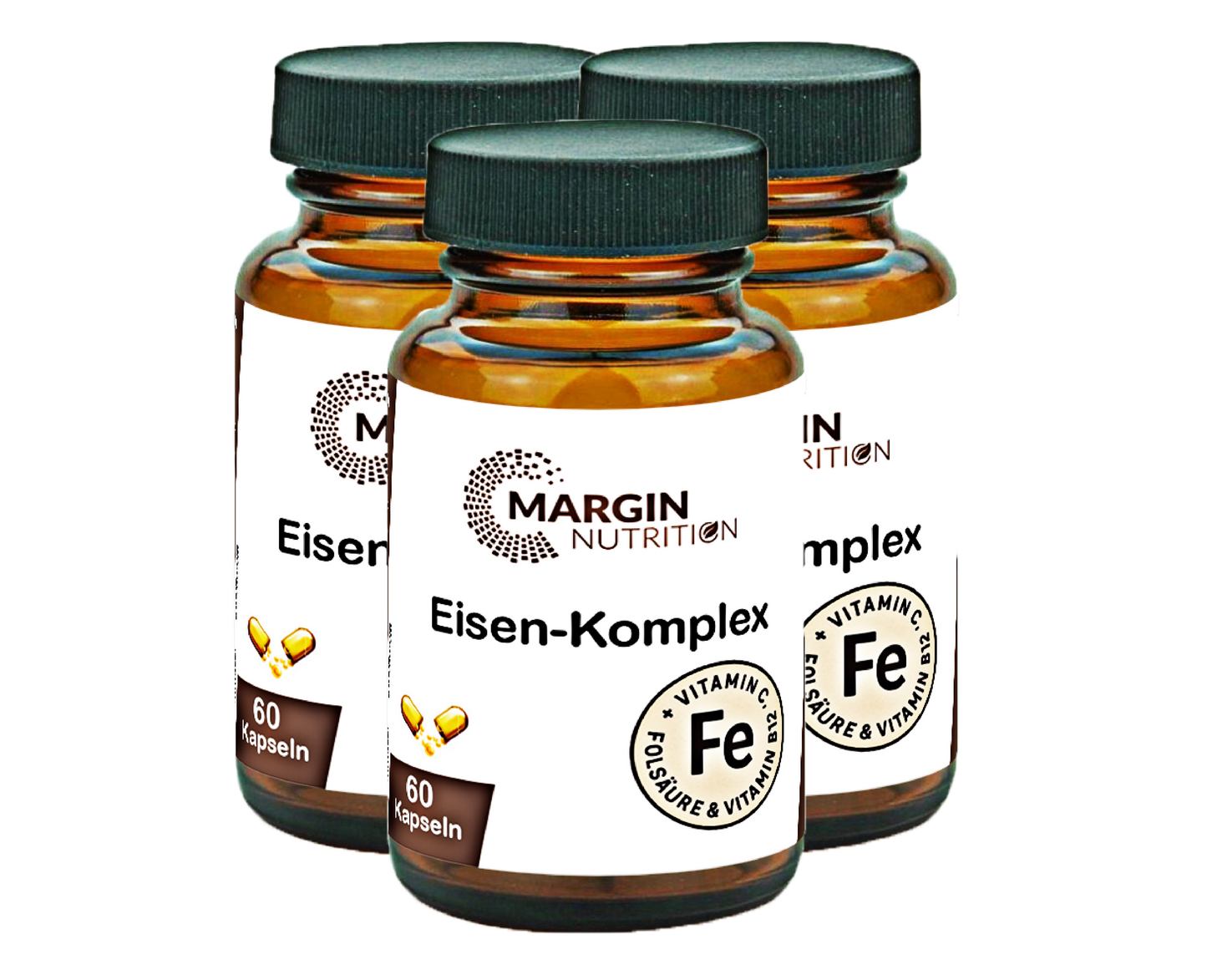 Eisen-Komplex / Mit Eisen, Vitamin C, Vitamin B9 (Folsäure), Vitamin B12 (30, 60, 2x60, 3x60 Vegane Kapseln)