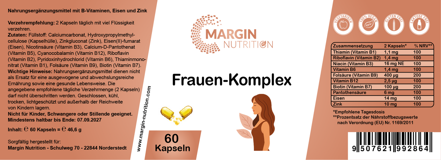 Frauen-Komplex / Mit allen 8 B-Vitaminen, Eisen und Zink (30, 60, 2x60, 3x60 Vegane Kapseln)
