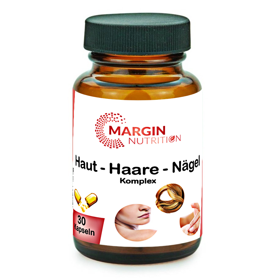 Haut-Haare-Nägel Komplex / Mit Vitamin C, Vitamin B5 (Pantothensäure), Vitamin B7 (Biotin), Vitamin B9 (Folsäure), Zink, Eisen und Traubenkernextrakt (OPC) (30, 60, 2x60, 3x60 Vegane Kapseln)