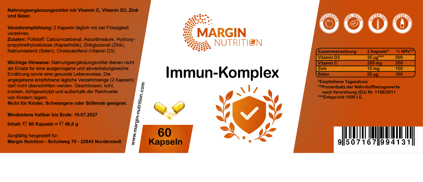 Immun-Komplex / Mit Vitamin C, Vitamin D3, Zink und Selen (30, 60, 2x60, 3x60 Vegane Kapseln)
