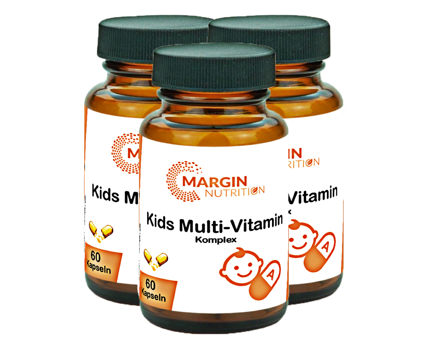 Kids Multivitamin Komplex – Mit Vitamin A, Vitamin D3, Vitamin E, Vitamin C und B-Vitaminen | 30, 60, 2×60, 3×60 vegane Kapseln