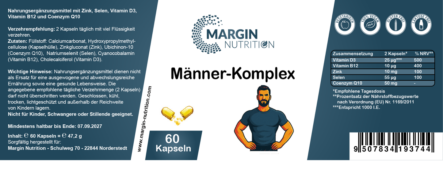 Männer-Komplex / Mit Zink, Selen, Vitamin D3, Vitamin B12 und Coenzym Q10 (30, 60, 2x60, 3x60 Vegane Kapseln)