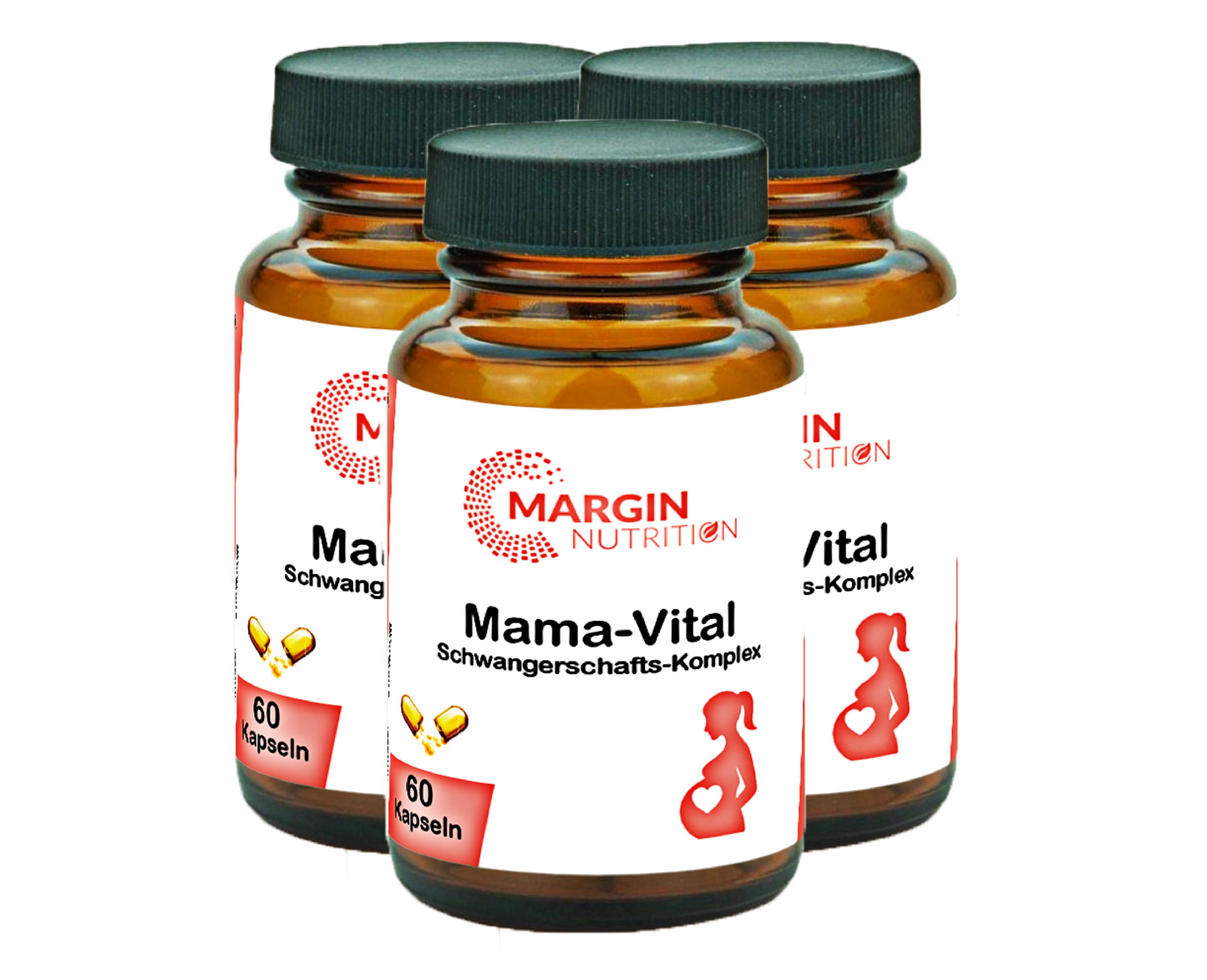 Mama-Vital Schwangerschafts-Komplex – Mit Folsäure, Eisen, Jod, Biotin, Vitamin B12 und Vitamin D3 | 30, 60, 2×60, 3×60 vegane Kapseln