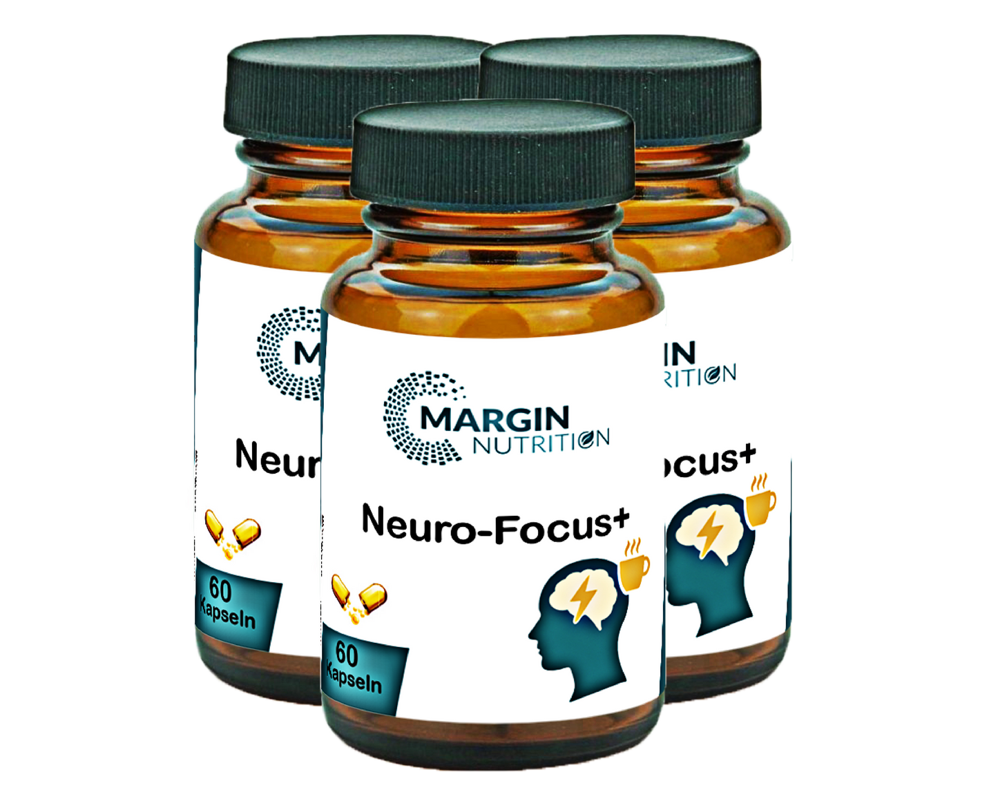 Neuro-Focus+ / Mit Koffein, Vitamin B12, Coenzym Q10 und Zink (30, 60, 2x60, 3x60 Vegane Kapseln)