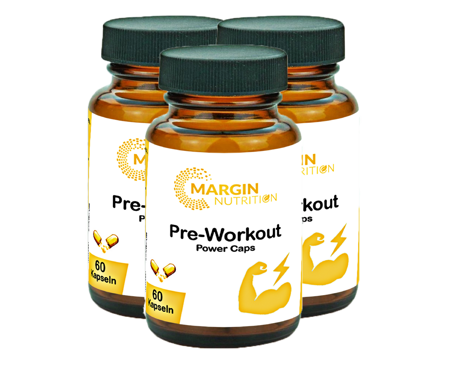 Pre-Workout Power-Caps / Mit Koffein, Vitamin B3 (Niacin), Vitamin B12, Vitamin C und Coenzym Q10 (30, 60, 2x60, 3x60 Vegane Kapseln)
