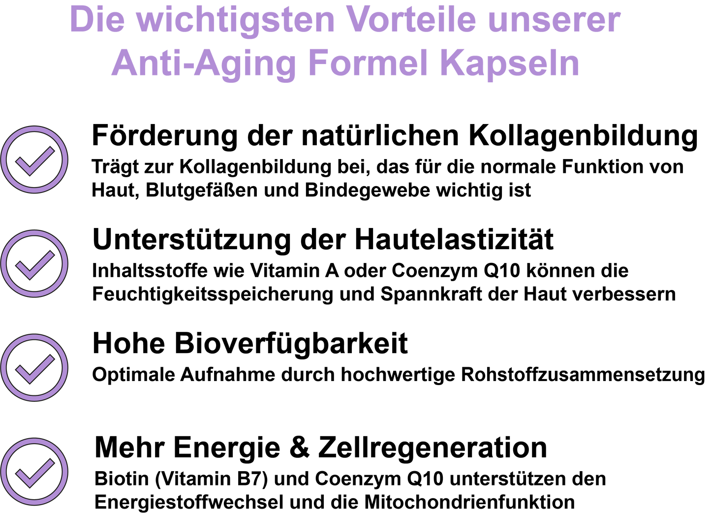 Anti-Aging Formel / Mit Coenzym Q10, Vitamin A, Vitamin E, Vitamin C, Vitamin B7 (Biotin) und Traubenkernextrakt (OPC) (30, 60, 2x60, 3x60 Vegane Kapseln)