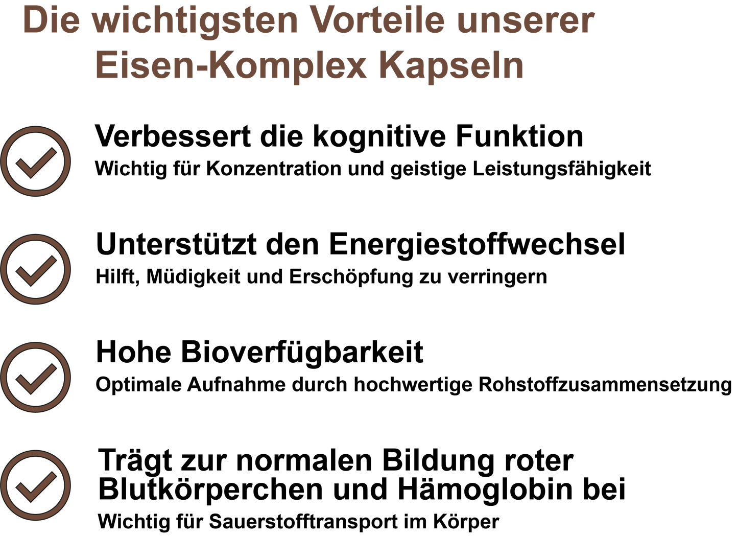 Eisen-Komplex / Mit Eisen, Vitamin C, Vitamin B9 (Folsäure), Vitamin B12 (30, 60, 2x60, 3x60 Vegane Kapseln)