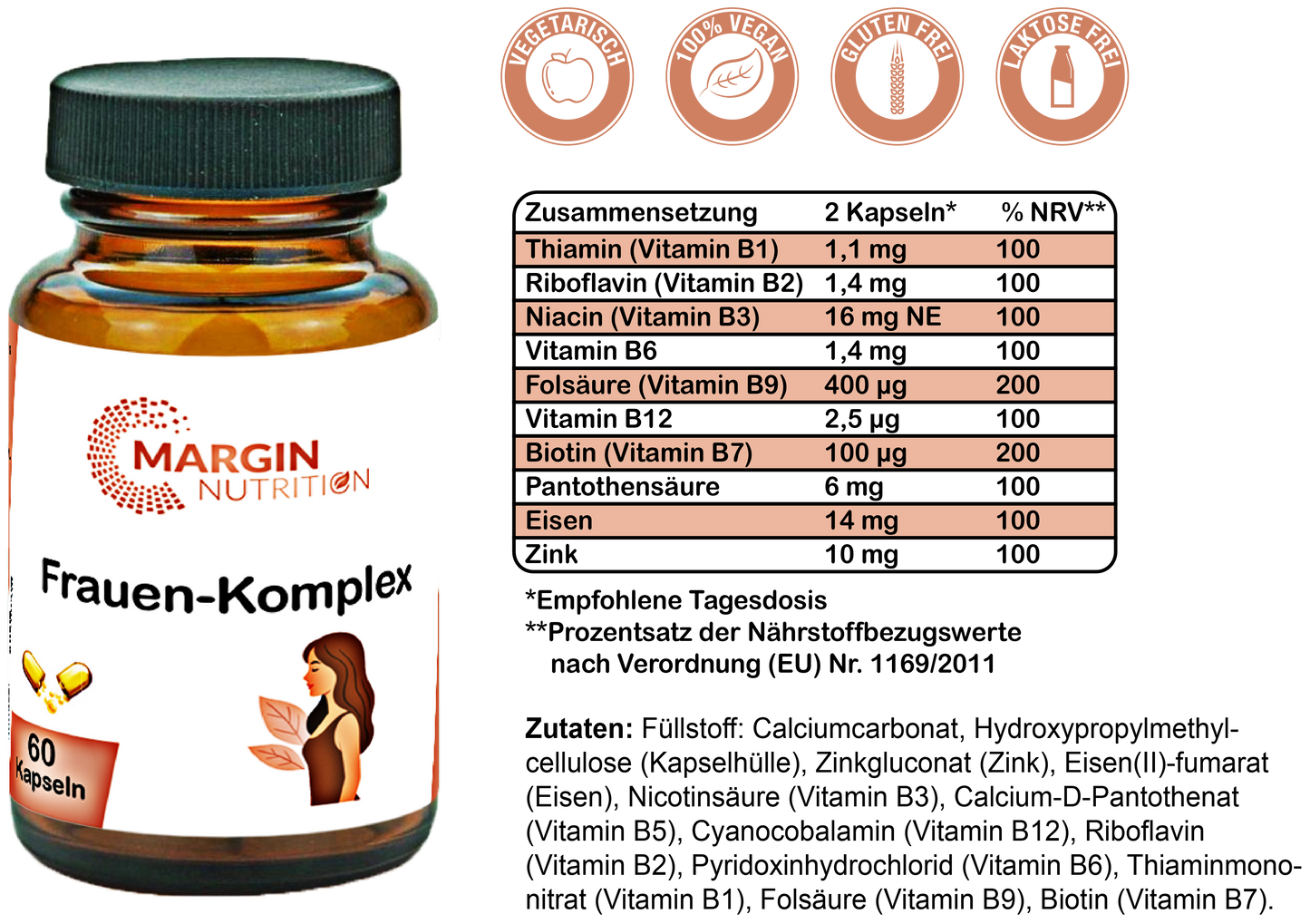 Frauen-Komplex / Mit allen 8 B-Vitaminen, Eisen und Zink (30, 60, 2x60, 3x60 Vegane Kapseln)