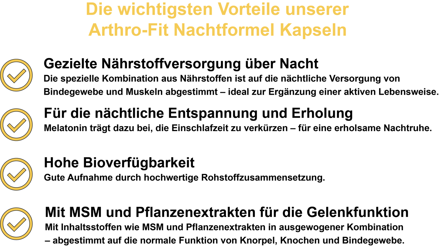 Arthro-Fit Nachtformel / Mit Magnesium, MSM, Melatonin und Oligomere Proanthocyanidine (OPC) (30, 60, 2x60, 3x60 Vegane Kapseln)