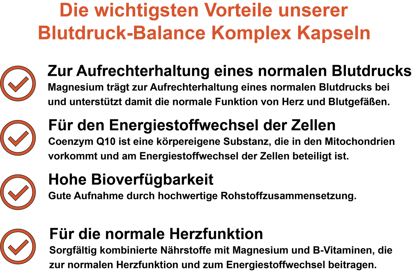 Blutdruck-Balance Komplex / Mit Coenzym Q10, Magnesium und Vitamin C (30, 60, 2x60, 3x60 Vegane Kapseln)