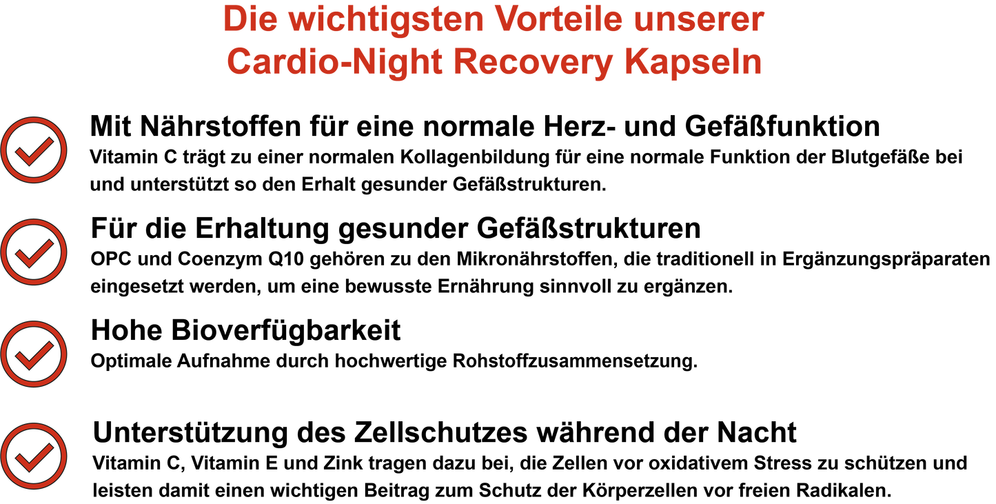 Cardio-Night Recovery / Mit Vitamin C, MSM, Coenzym Q10, Oligomere Proanthocyanidine (OPC) und Melatonin (30, 60, 2x60, 3x60 Vegane Kapseln)