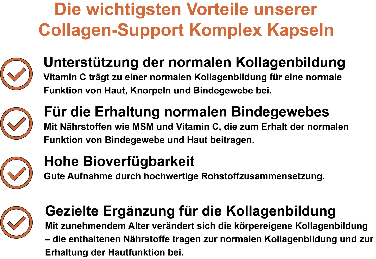 Collagen-Support Komplex / Mit Coenzym Q10, Vitamin C, MSM und Vitamin B7 (Biotin) (30, 60, 2x60, 3x60 Vegane Kapseln)