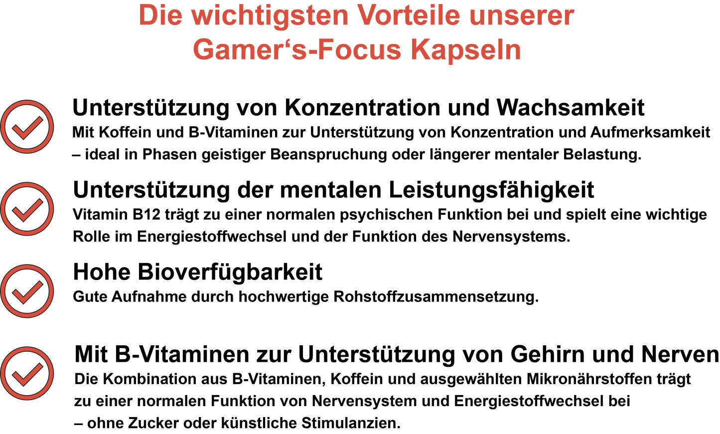 Gamer's-Focus / Mit Koffein, Magnesium, Coenzym Q10, Vitamin B3 (Niacin), Zink und Vitamin B12 (30, 60, 2x60, 3x60 Vegane Kapseln)