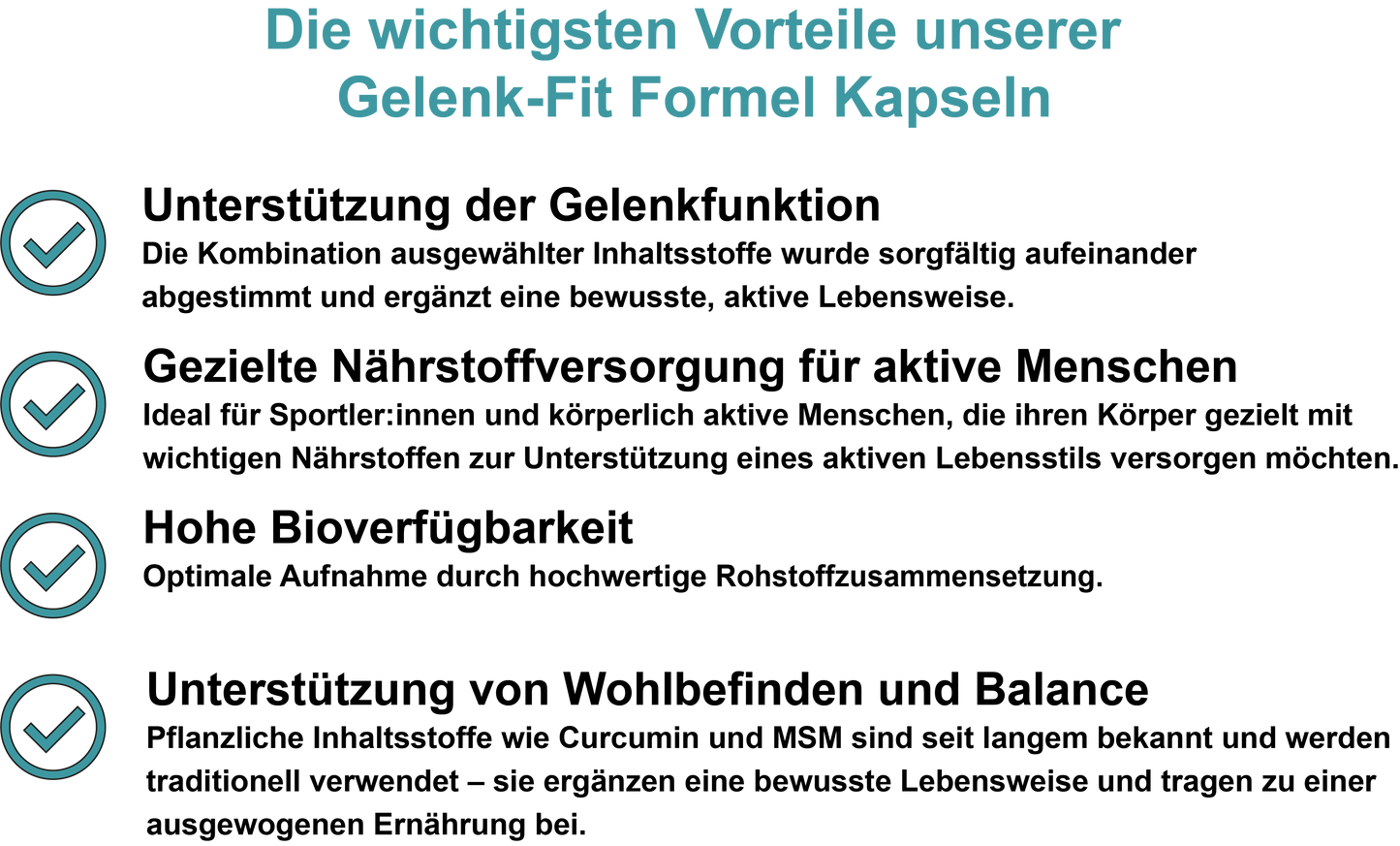 Gelenk-Fit Formel / Mit MSM, Curcuma, Vitamin D3, Vitamin C und Mangan (30, 60, 2x60, 3x60 Vegane Kapseln)