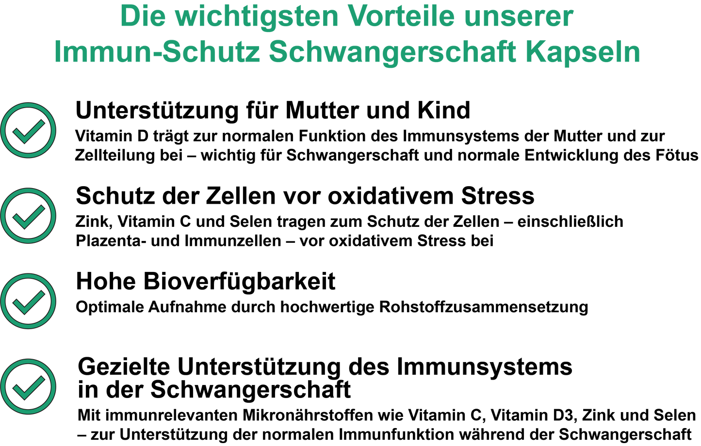 Immun-Schutz Schwangerschaft / Mit Vitamin C, Vitamin D3, Zink, Selen und Vitamin B12 (30, 60, 2x60, 3x60 Vegane Kapseln)