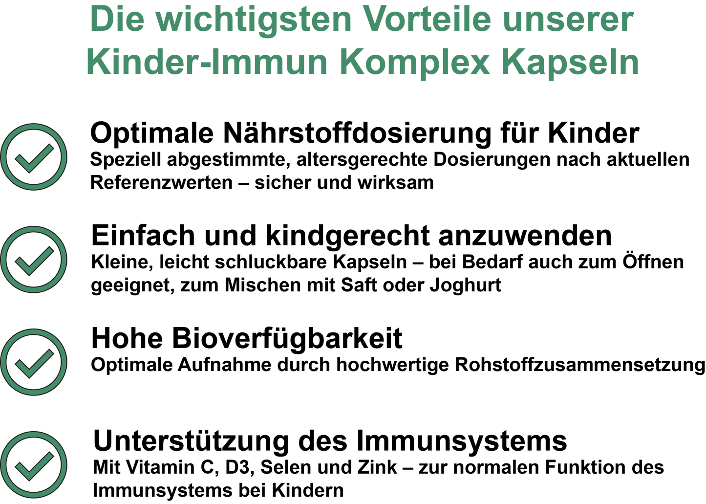 Kinder-Immun Komplex / Mit Vitamin C, Vitamin D3, Zink und Selen (30, 60, 2x60, 3x60 Vegane Kapseln)