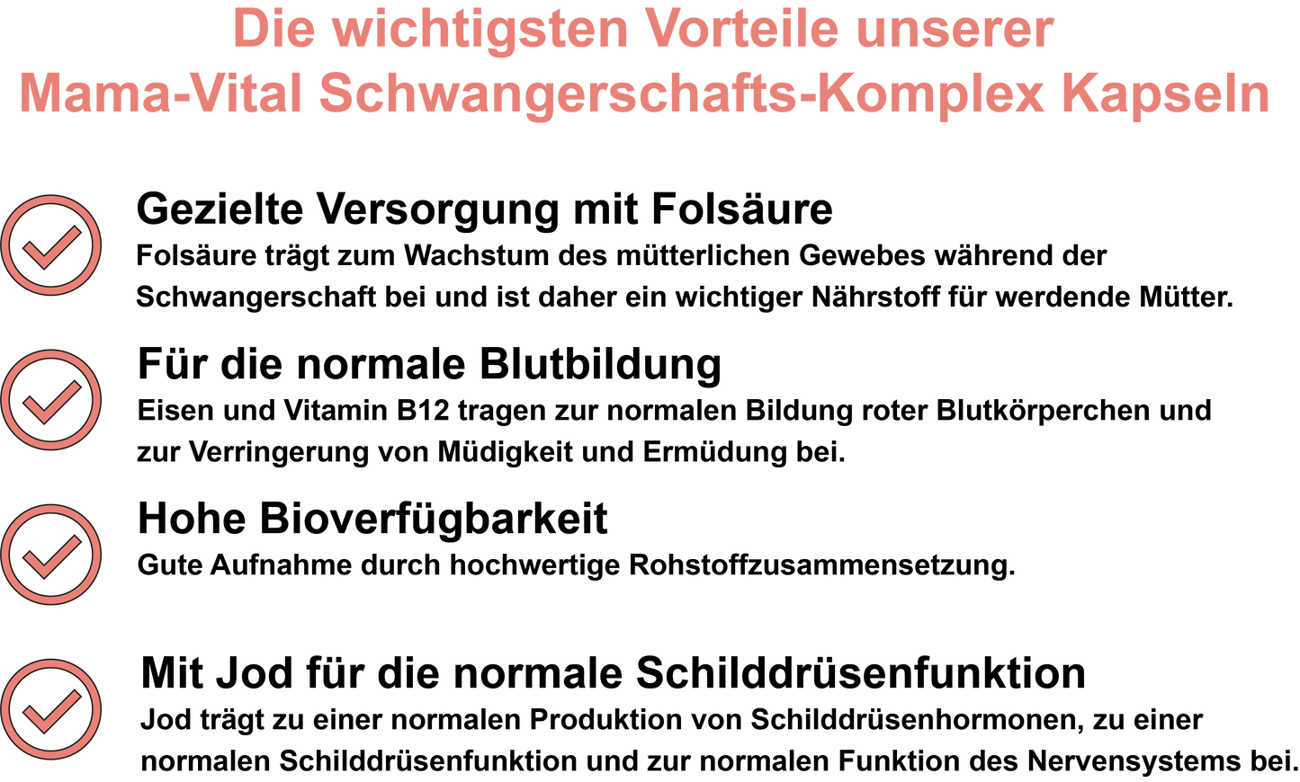 Mama-Vital Schwangerschafts-Komplex / Mit Folsäure, Eisen, Jod, Biotin, Vitamin B12 und Vitamin D3 (30, 60, 2x60, 3x60 Vegane Kapseln)