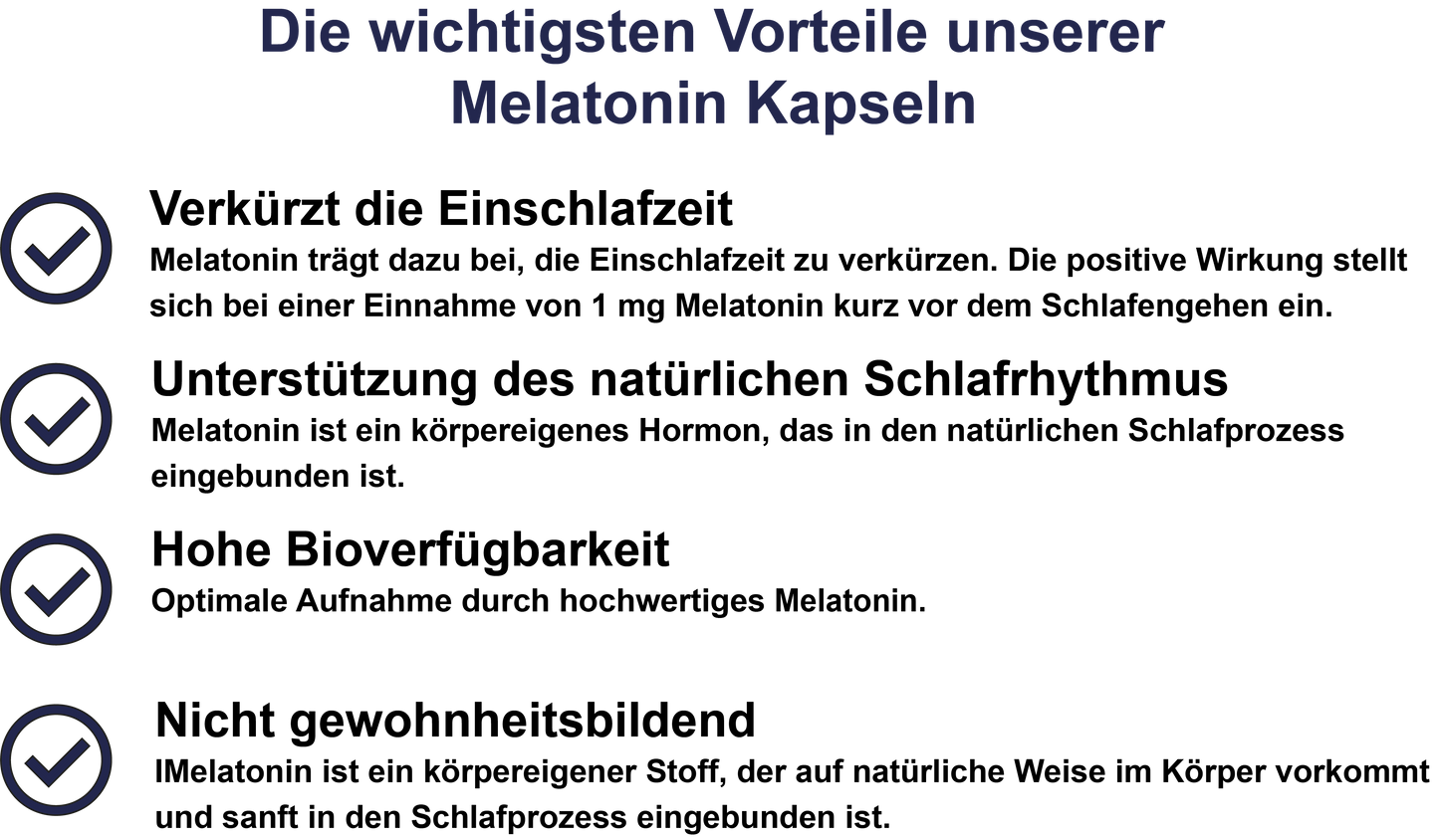 Melatonin / Mit 1 mg pro Tagesdosis (30, 60, 2x60, 3x60 Vegane Kapseln)