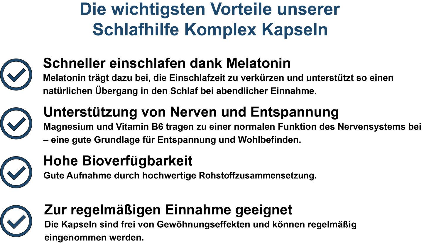 Schlafhilfe Komplex / Mit Melatonin, Magnesium, Ashwagandha und Vitamin B6 (30, 60, 2x60, 3x60 Vegane Kapseln)