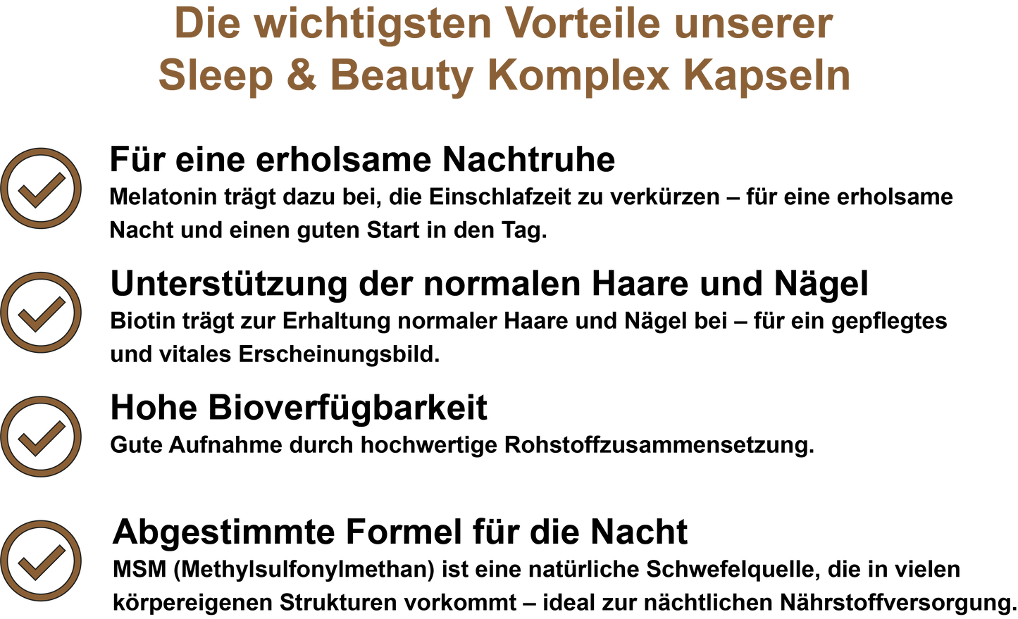Sleep & Beauty Komplex / Mit Melatonin, Vitamin C, MSM und Vitamin B7 (Biotin) (30, 60, 2x60, 3x60 Vegane Kapseln)