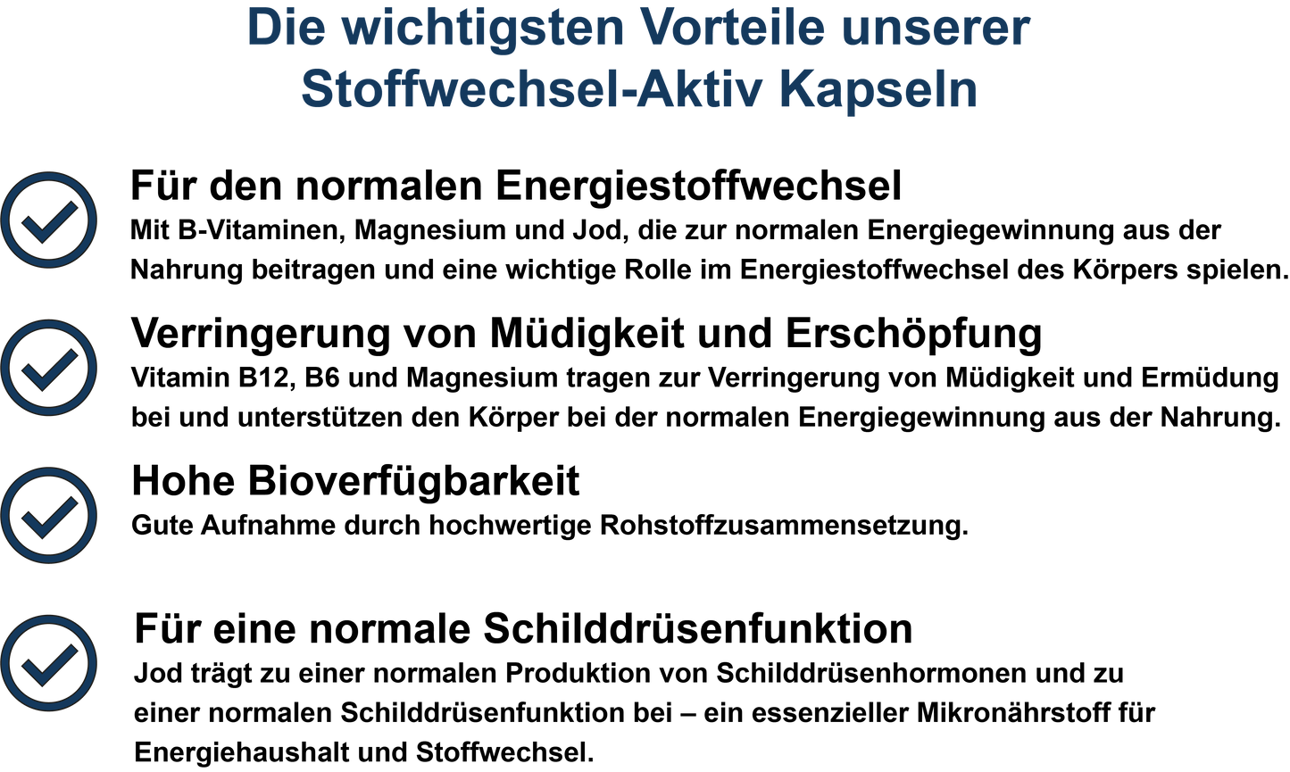 Stoffwechsel-Aktiv / Mit allen 8 B-Vitaminen, Chrom, Jod und Coenzym Q10 (30, 60, 2x60, 3x60 Vegane Kapseln)