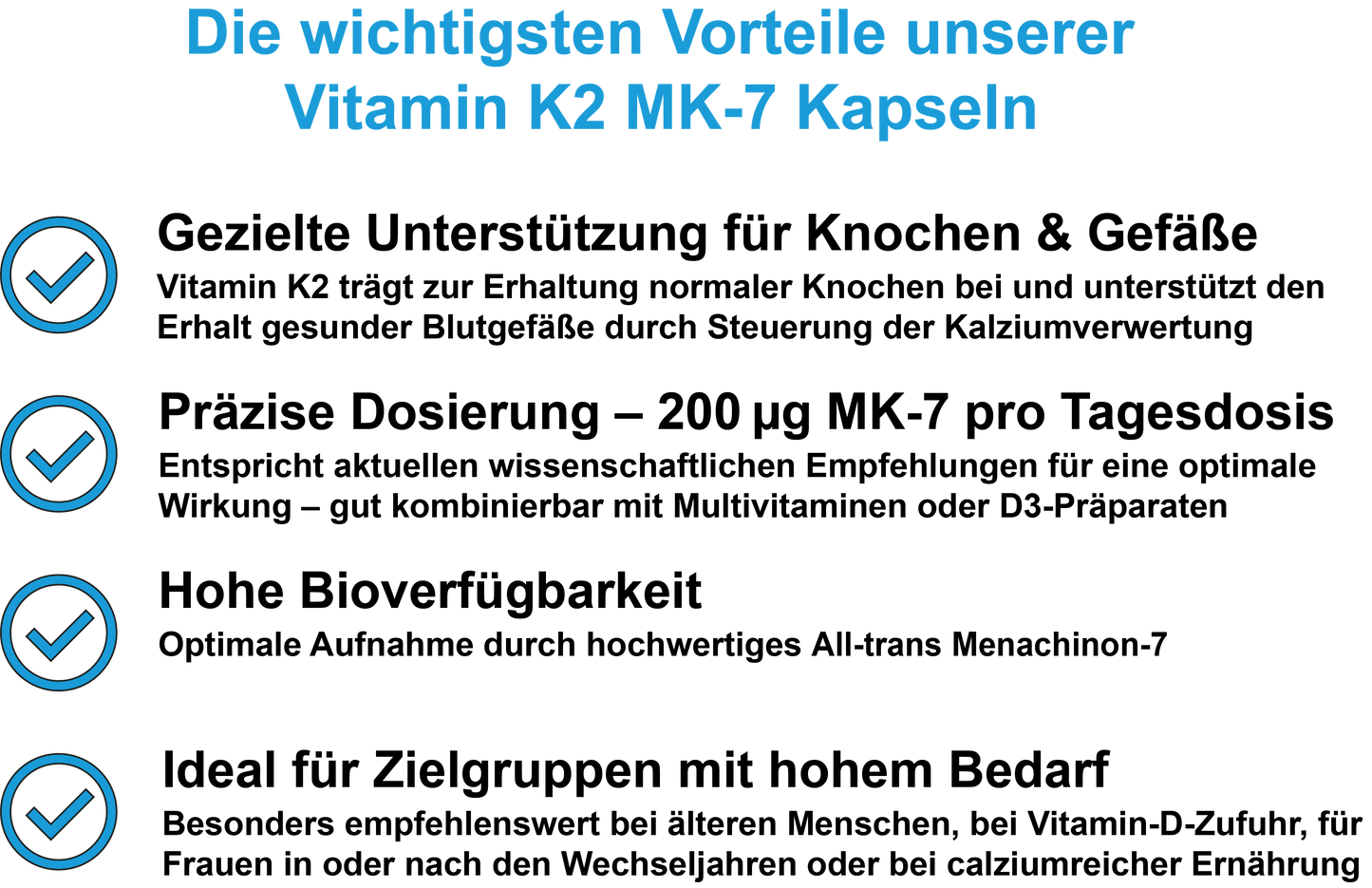 Vitamin K2 MK-7 / Hochdosiert 200 µg pro Tagesdosis (30, 60, 2x60, 3x60 Vegane Kapseln)