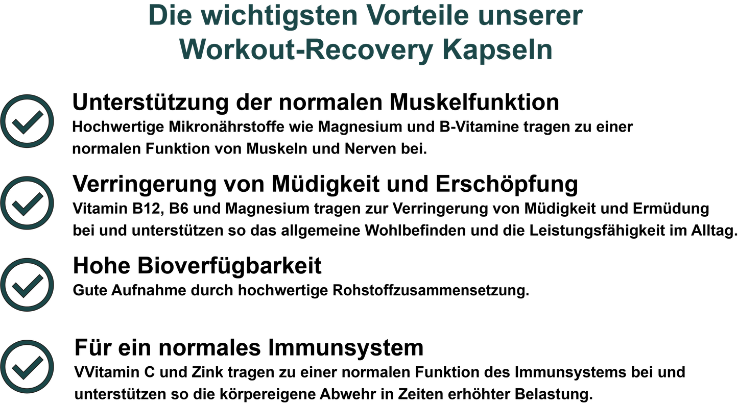 Workout-Recovery / Mit allen 8 B-Vitaminen, Magnesium, Vitamin C, MSM und Oligomere Proanthocyanidine (OPC) (30, 60, 2x60, 3x60 Vegane Kapseln)