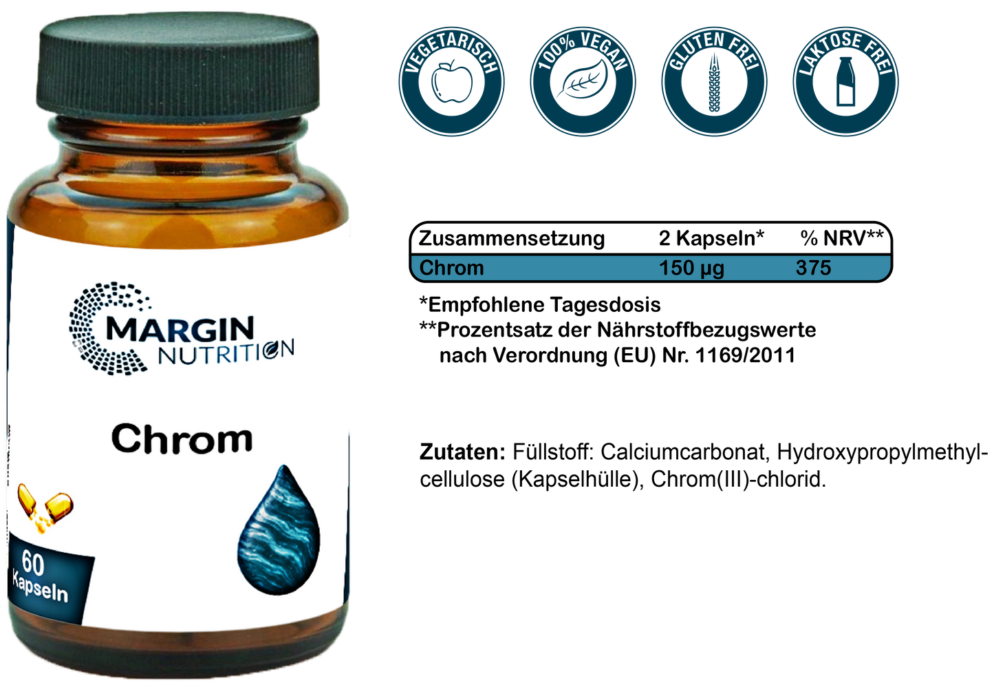 Chrom / Hochdosiert 150 µg pro Tagesdosis (30, 60, 2x60, 3x60 Vegane Kapseln)