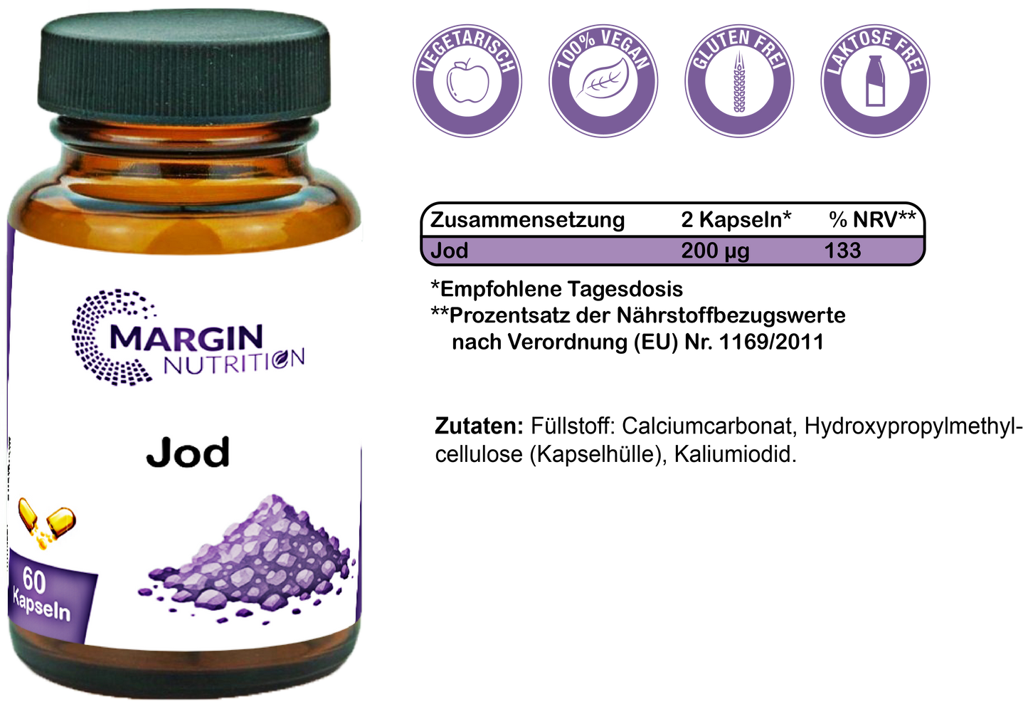 Jod / Hochdosiert 200 µg pro Tagesdosis (30, 60, 2x60, 3x60 Vegane Kapseln)