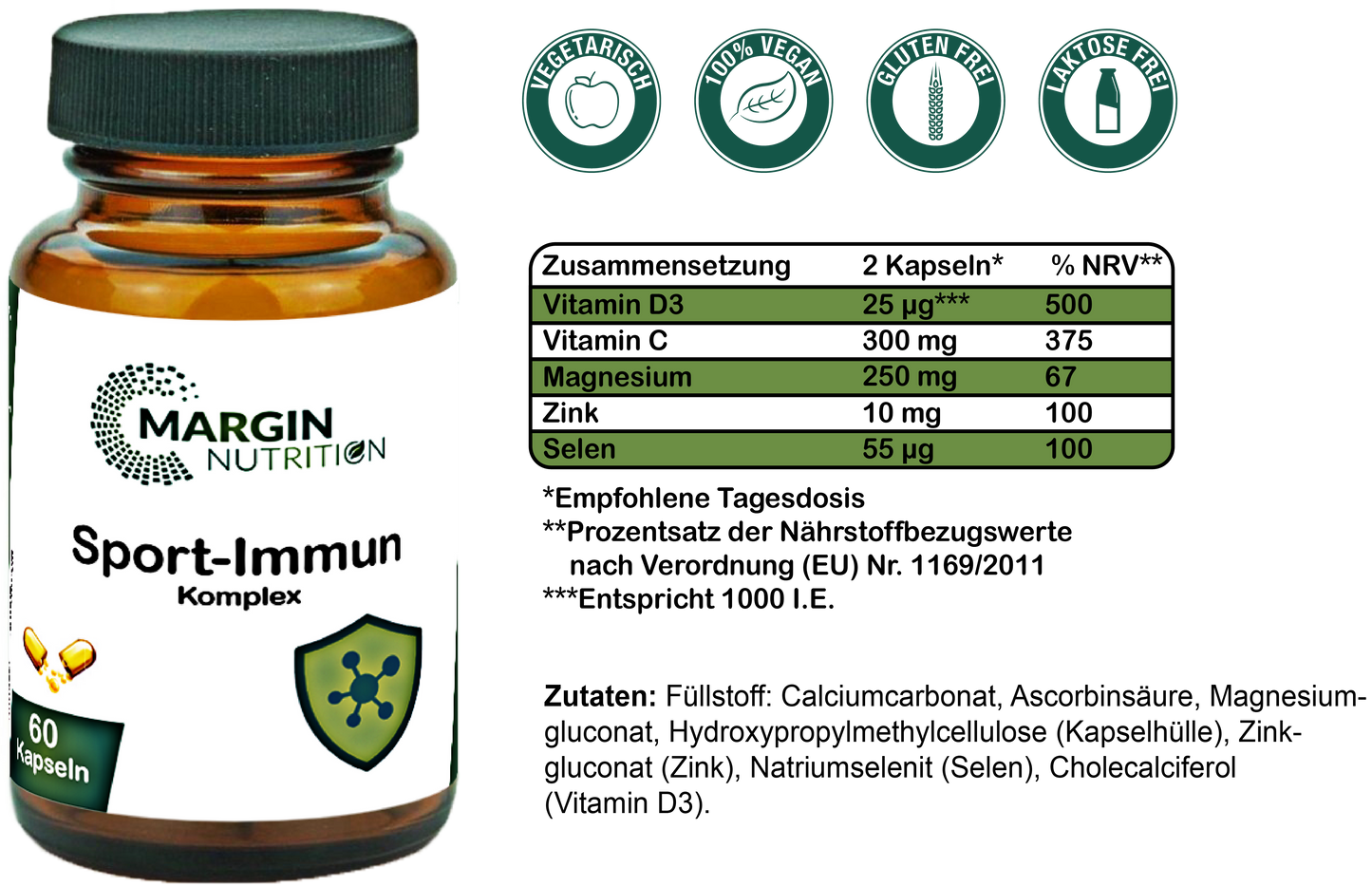 Sport-Immun Komplex / Mit Magnesium, Vitamin C, Zink, Vitamin D3 und Selen (30, 60, 2x60, 3x60 Vegane Kapseln)