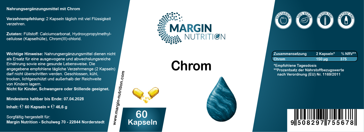 Chrom / Hochdosiert 150 µg pro Tagesdosis (30, 60, 2x60, 3x60 Vegane Kapseln)