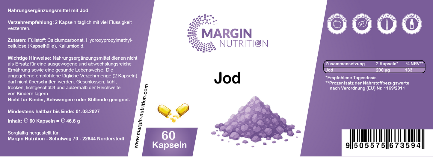Jod / Hochdosiert 200 µg pro Tagesdosis (30, 60, 2x60, 3x60 Vegane Kapseln)