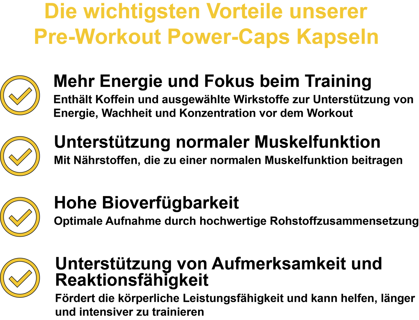 Pre-Workout Power-Caps / Mit Koffein, Vitamin B3 (Niacin), Vitamin B12, Vitamin C und Coenzym Q10 (30, 60, 2x60, 3x60 Vegane Kapseln)