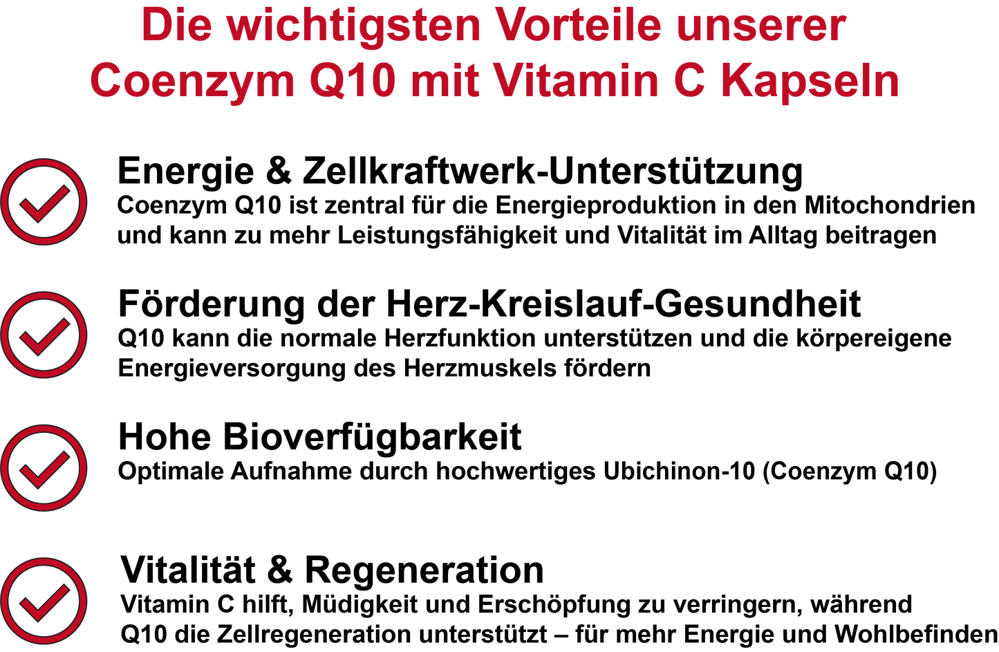 Coenzym Q10 mit Vitamin C aus Acerola-Extrakt / Hochdosiert 100 mg Coenzym Q10 und 115 mg Vitamin C pro Tagesdosis (30, 60, 2x60, 3x60 Vegane Kapseln)