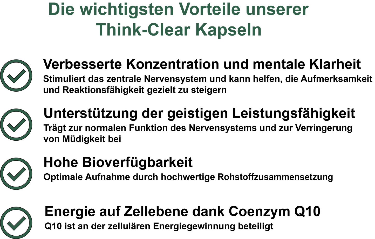 Think-Clear / Mit Vitamin D3, Vitamin B9 (Folsäure), Selen und Coenzym Q10 (30, 60, 2x60, 3x60 Vegane Kapseln)
