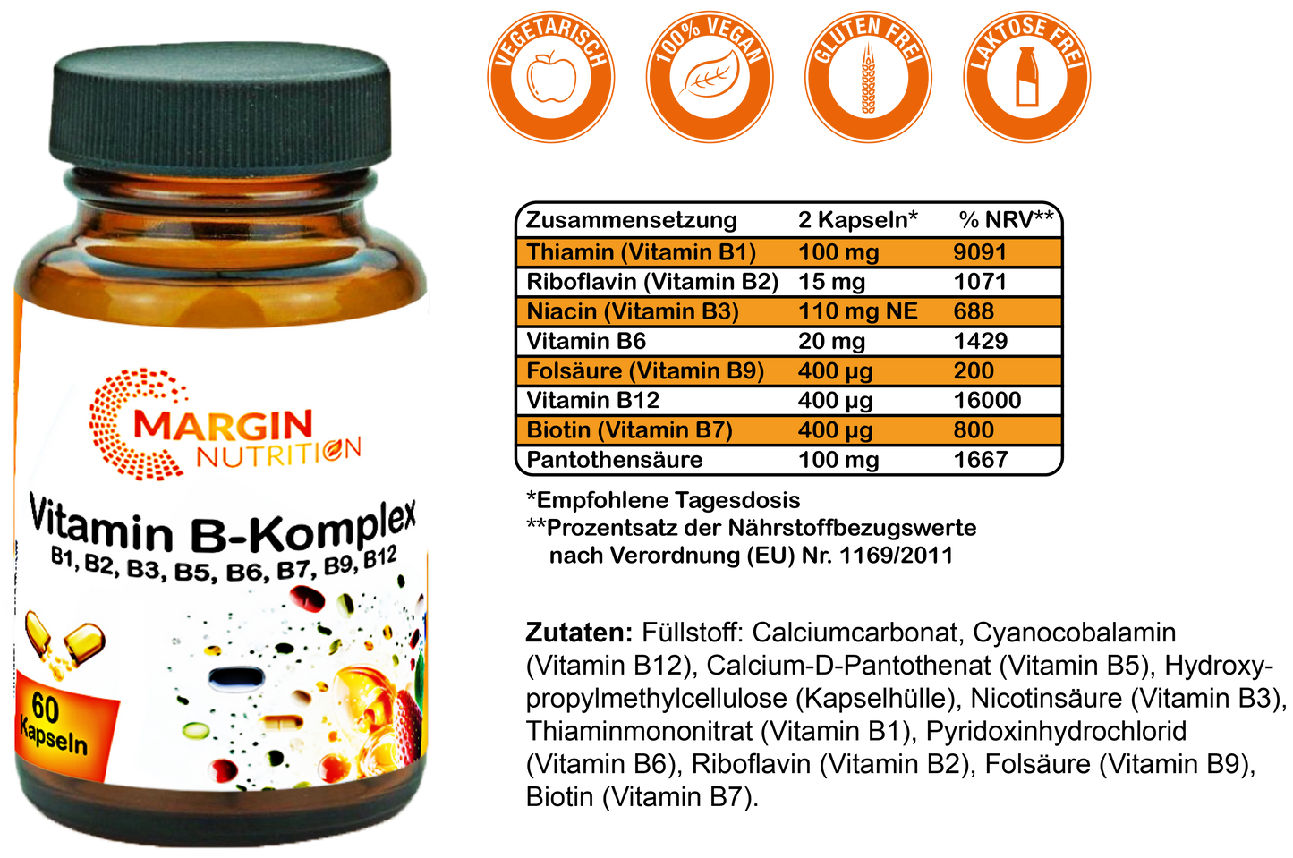 Vitamin B-Komplex / Mit allen 8 B-Vitaminen (30, 60, 2x60, 3x60 Vegane Kapseln)