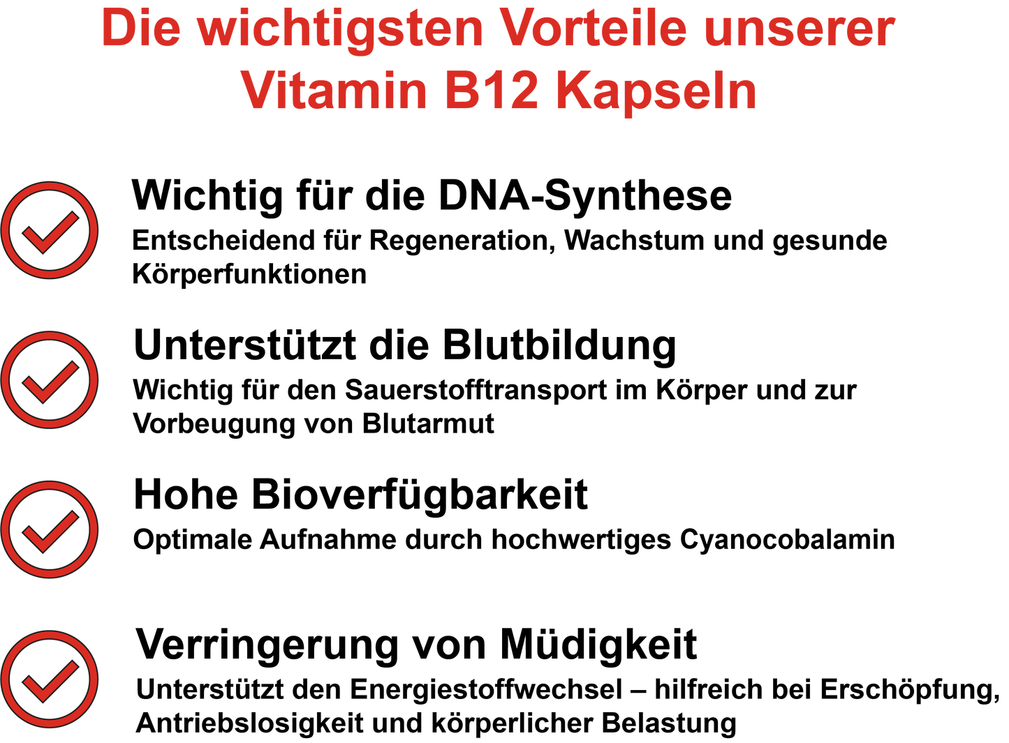 Vitamin B12 / Hochdosiert 500 µg pro Tagesdosis (30, 60, 2x60, 3x60 Vegane Kapseln)