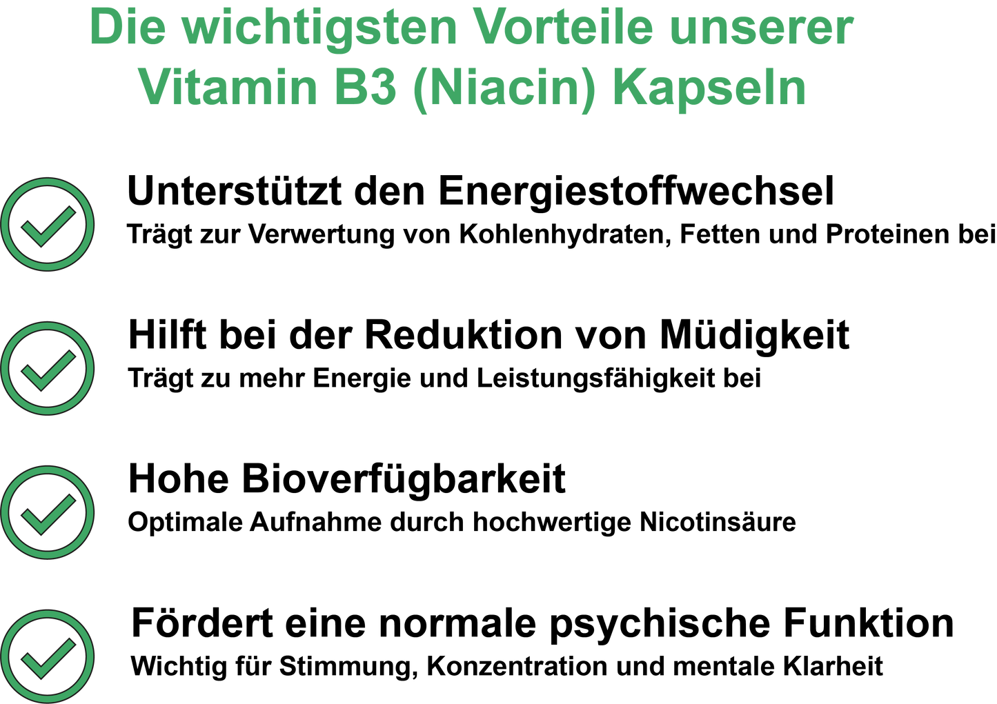 Vitamin B3 (Niacin) / Hochdosiert 500 mg NE pro Tagesdosis (30, 60, 2x60, 3x60 Vegane Kapseln)