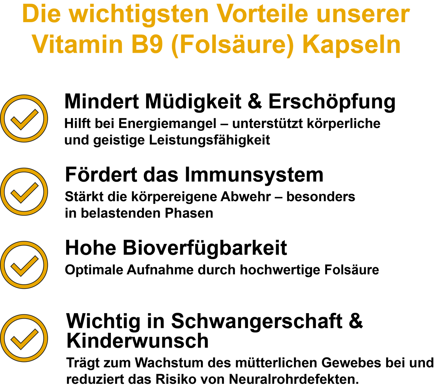 Vitamin B9 (Folsäure) / Hochdosiert 600 µg pro Tagesdosis (30, 60, 2x60, 3x60 Vegane Kapseln)