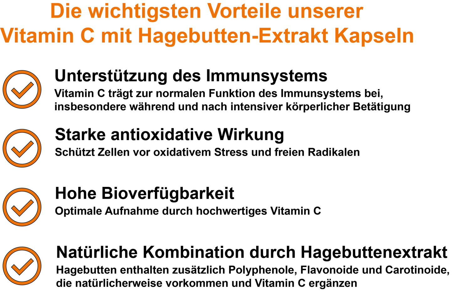 Vitamin C mit Hagebutten-Extrakt / Mit 400 mg Vitamin C und 100 mg Hagebutten-Extrakt pro Tagesdosis (30, 60, 2x60, 3x60 Vegane Kapseln)