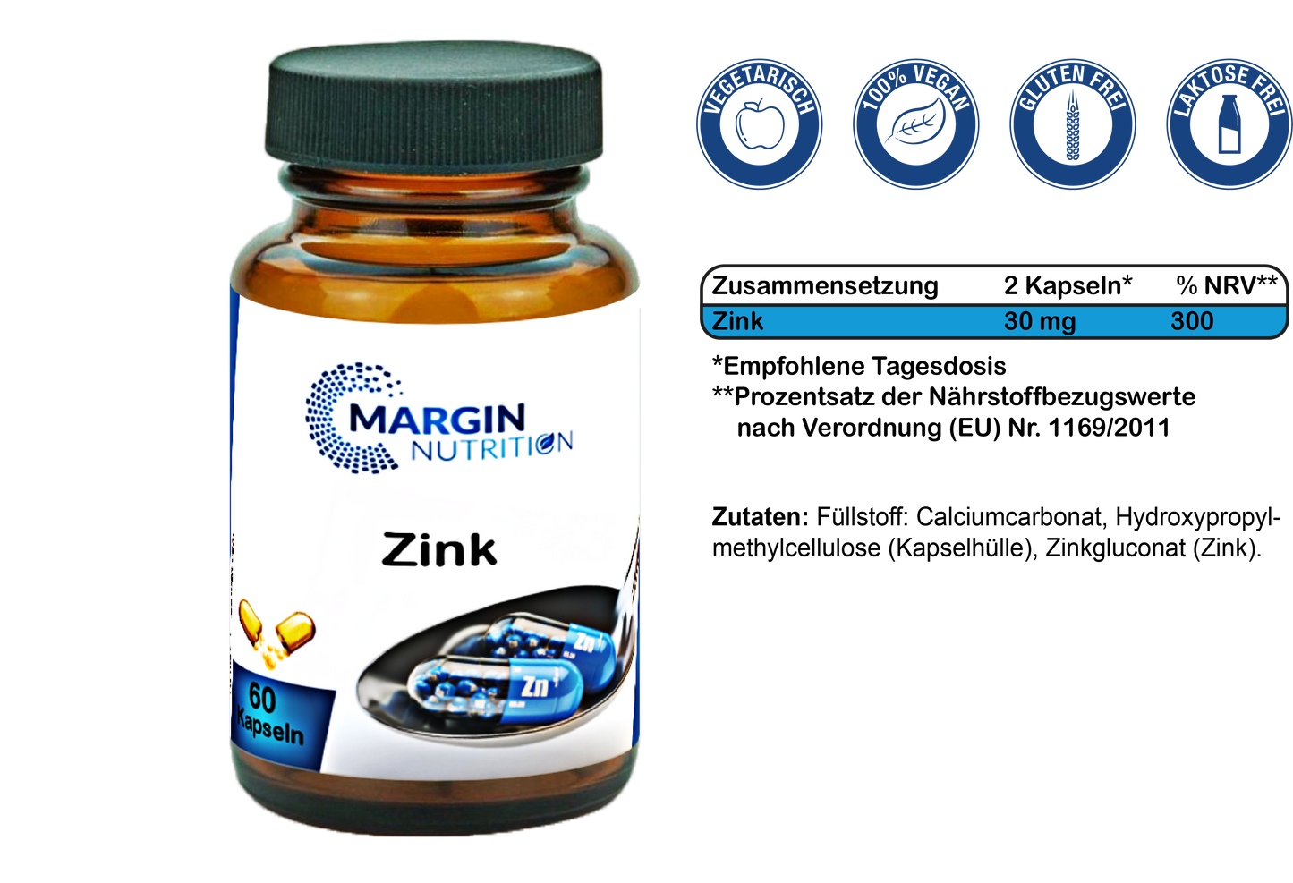 Zink / Hochdosiert 30 Mg pro Tagesdosis (30, 60, 2x60, 3x60 Vegane Kapseln)
