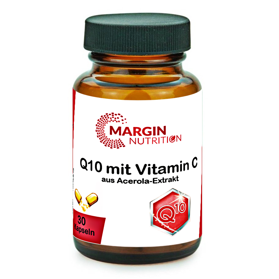 Coenzym Q10 mit Vitamin C aus Acerola-Extrakt / Hochdosiert 100 mg Coenzym Q10 und 115 mg Vitamin C pro Tagesdosis (30, 60, 2x60, 3x60 Vegane Kapseln)