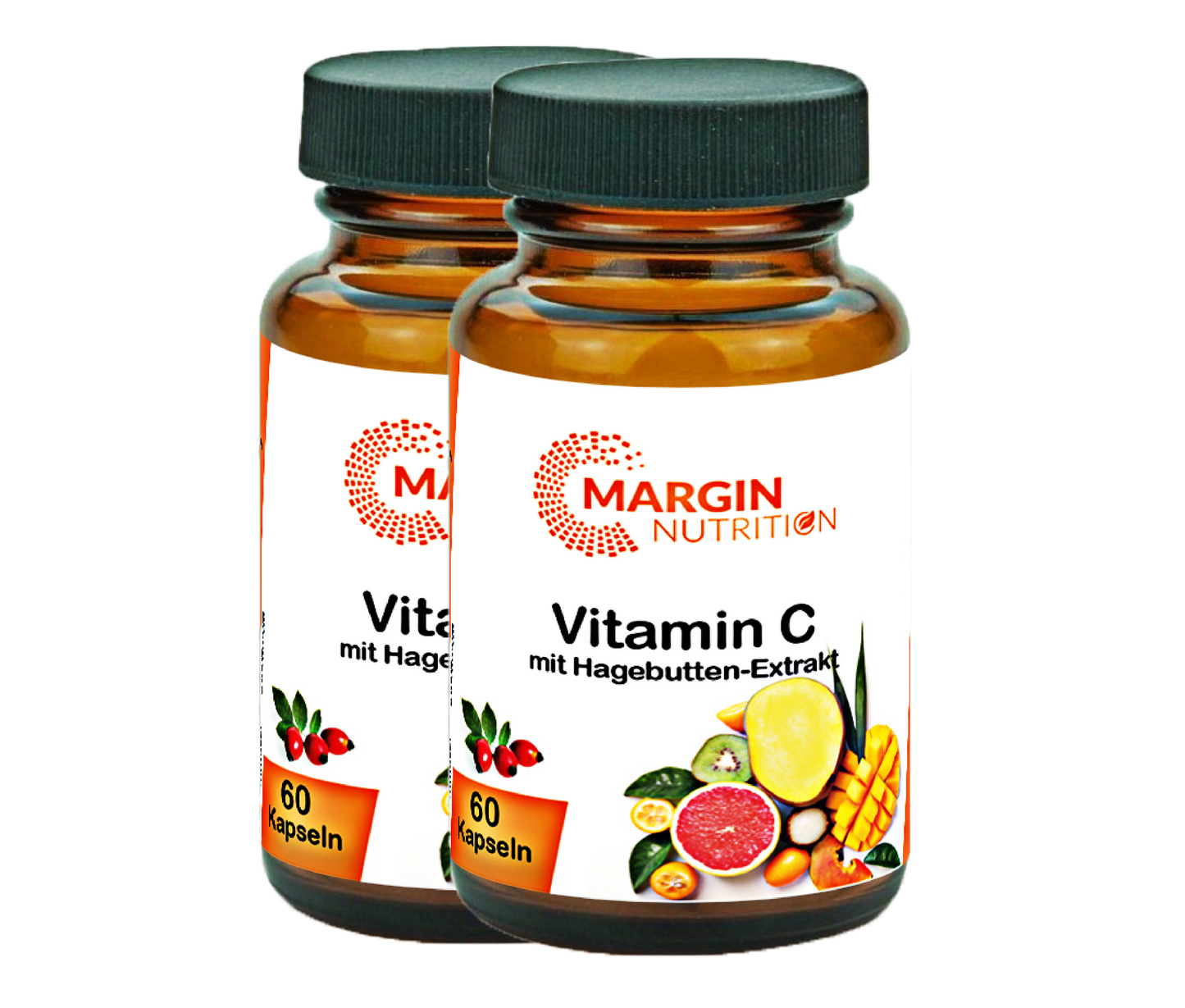 Vitamin C mit Hagebutten-Extrakt / Mit 400 mg Vitamin C und 100 mg Hagebutten-Extrakt pro Tagesdosis (30, 60, 2x60, 3x60 Vegane Kapseln)